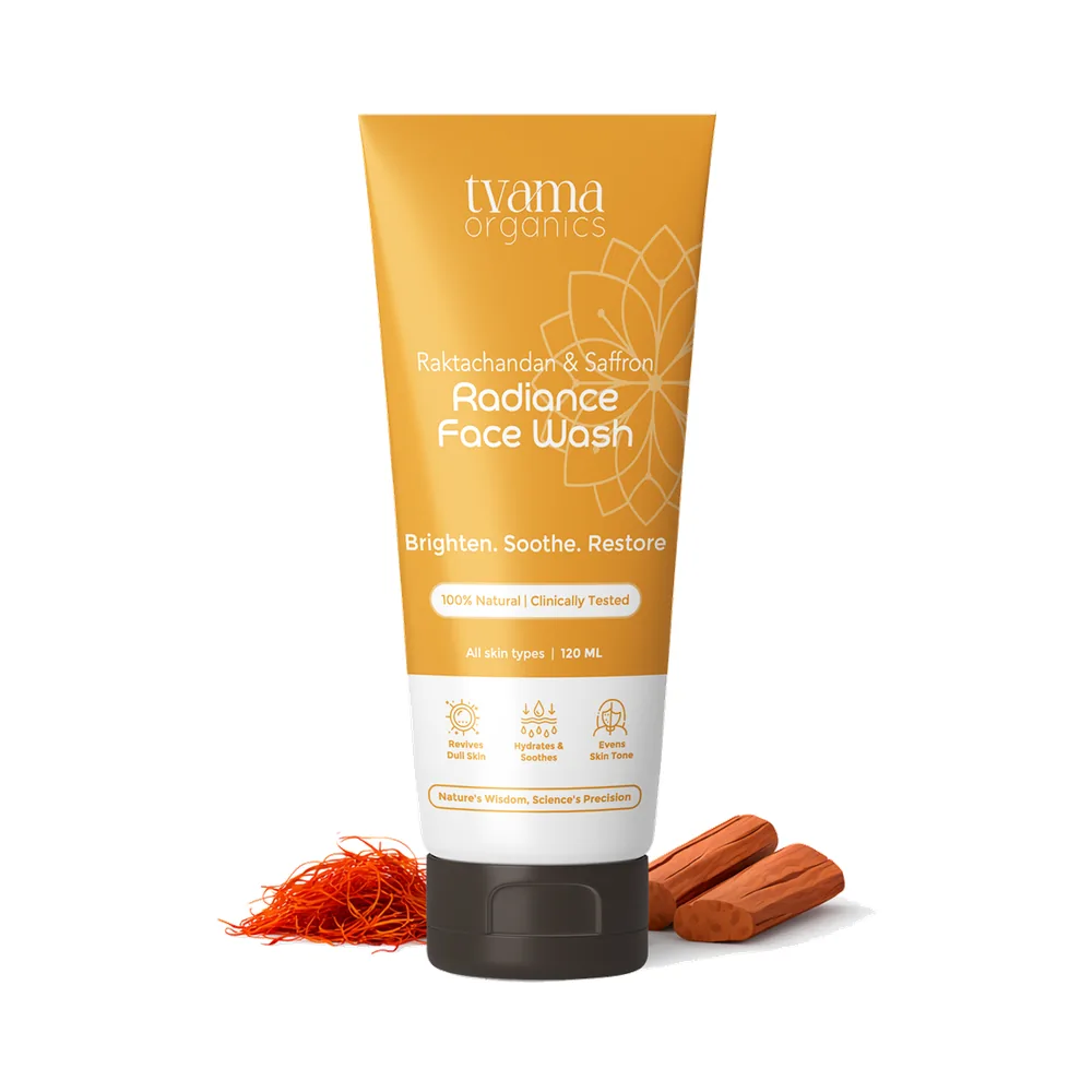 Tvama Raktachandan & Saffron Radiance Face Wash tube with saffron and red sandalwood