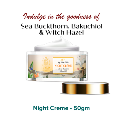 AJRA Night Cream | Sea Buckthorn, Bakuchiol & Witch Hazel for Wrinkles & Fine Lines | 50gm